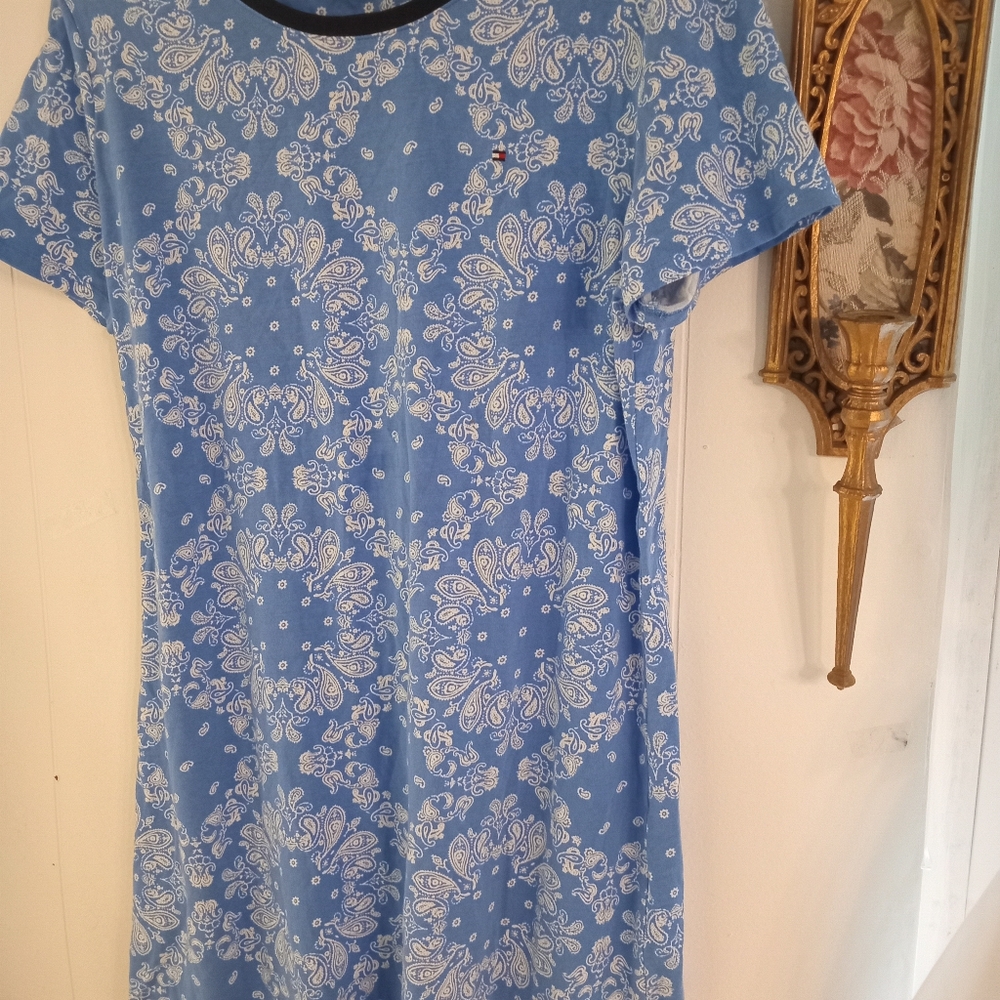 Tommy Hilfiger Super Comfy Blue Classic Paisley Print Shirt Dress cottage french
